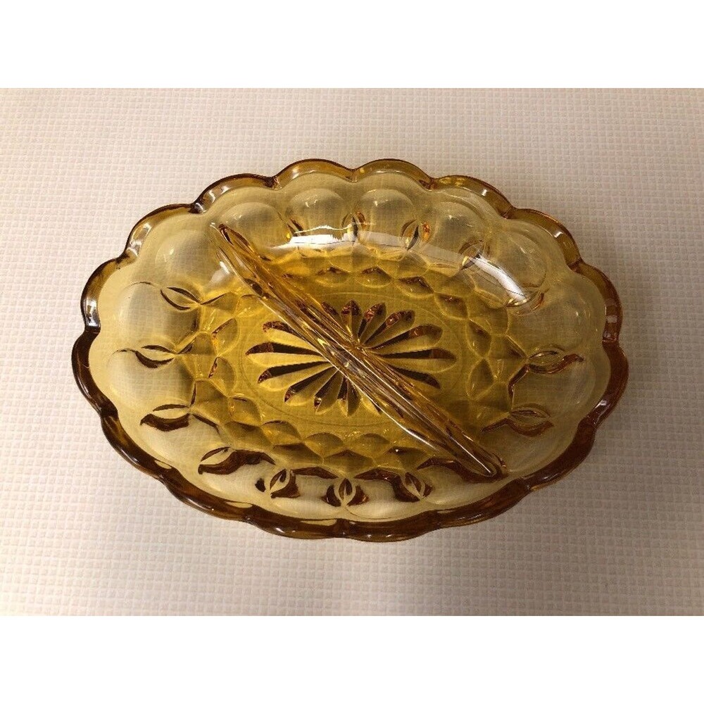 Divided Trinket Dish Tray Yellow Orange Vintage Scalloped Edges Imperial Style - Picture 11 of 11